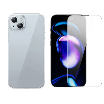 Baseus iPhone 15 Schott Serisi Şeffaf Silikon Kılıf + Tempered Ekran Koruyucu Set-(5775)