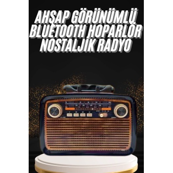 Nostaljik Görünümlü Ahşap Radyo TF SD USB Girişli Led Fener Işıklı