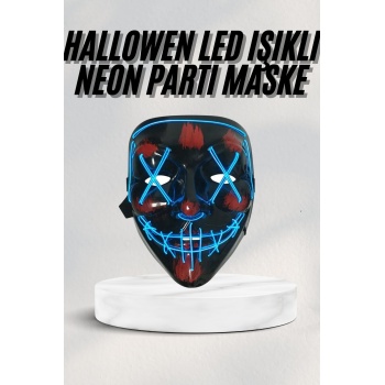 Led Işıklı Neon Maske Cadılar Bayramı Maskesi Korkunç Korku Maskesi