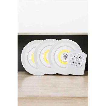 Spot Lamba Led Işık 3lü Uzaktan Kumandalı Pilli Yapışkanlı Kablosuz