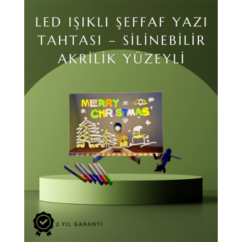 Şık ve Modern LED Pano – Neon Işıklı Silinebilir Akrilik Yazı Tahtası 7 Renkli Kalem Dahil