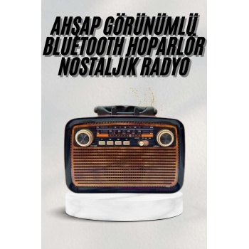 Bluetooth Hoparlör Ahşap Renk Vintage Işıklı Nostaljik Radyo Fm Ahşap Görünümlü