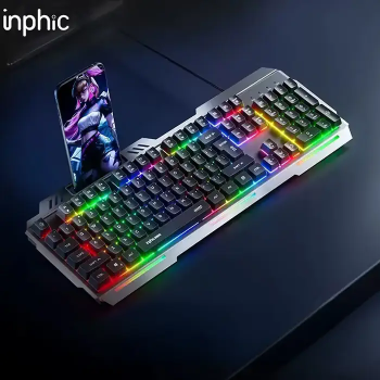 Inphic K2 USB Kablolu Oyun Klavyesi 104-Key Sessiz Oyun Klavyesi Bilgisayar Laptop için Cep telefonu yerleştirme alanı-(5775)