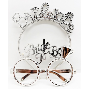 Bride To Be Yazılı Taç ve Bride To Be Yazılı GözlüK Seti Gümüş Renk NessiWorld