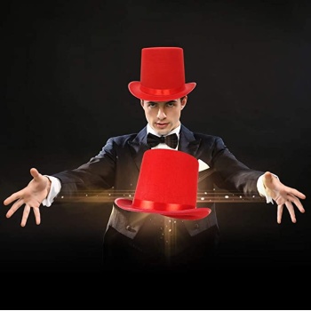 Yetişkinler İçin Kırmızı Renk Ringmaster Sihirbaz Şapkası Fötr Şapka 15cm