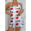 Love Desenli Beyaz Saten Şortlu Gecelik Takım