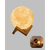 Şarjlı 3D Baskılı 16 Renk Ay Lambası Ahşap Stand ve Uzaktan Kumanda