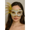 Altın Renk Yandan Tüylü Pul Payet İşlemeli Parti Maskesi 23x12 cm