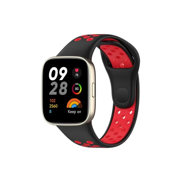 Newface Xiaomi Redmi Watch 3 Spor Delikli Kordon - Siyah-Kırmızı