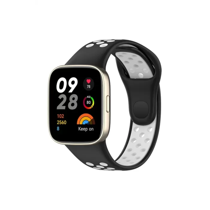Newface Xiaomi Redmi Watch 3 Spor Delikli Kordon - Siyah-Beyaz