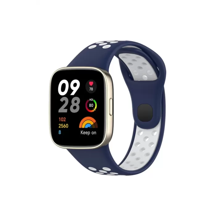 Newface Xiaomi Redmi Watch 3 Spor Delikli Kordon - Lacivert-Beyaz
