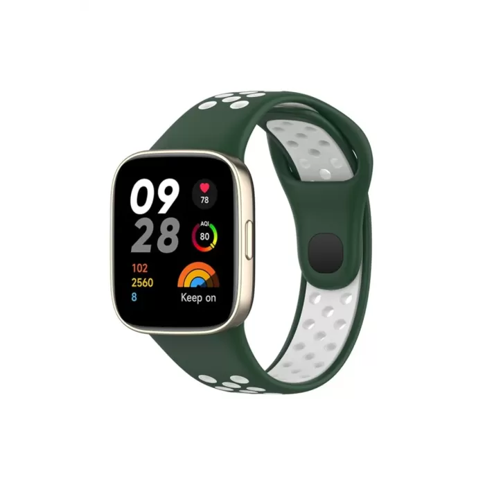 Newface Xiaomi Redmi Watch 3 Spor Delikli Kordon - Haki Yeşil-Beyaz