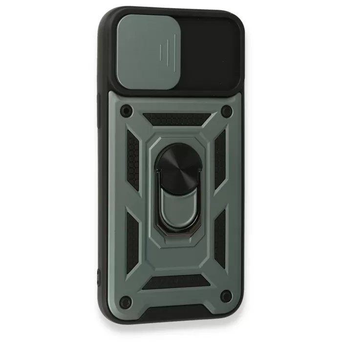 Newface iPhone 15 Pro Kılıf Pars Lens Yüzüklü Silikon - Yeşil