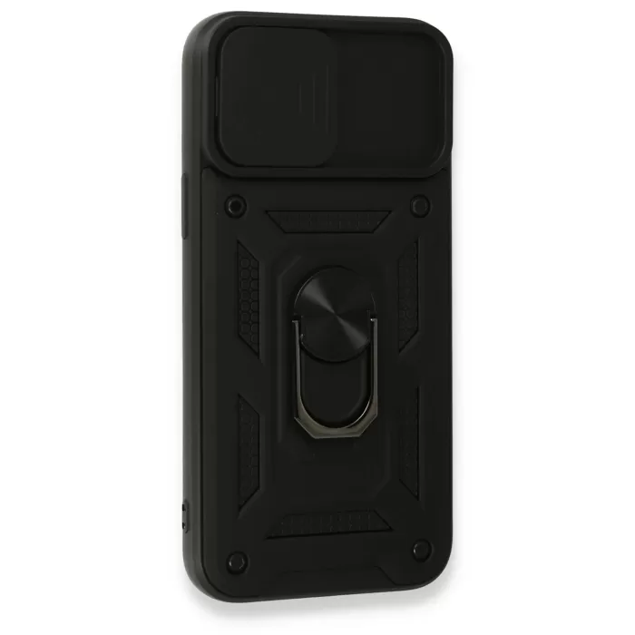 Newface iPhone 15 Pro Max Kılıf Pars Lens Yüzüklü Silikon - Siyah