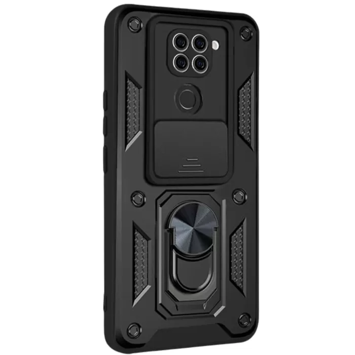 Newface Xiaomi Redmi Note 9 4G Kılıf Pars Lens Yüzüklü Silikon - Siyah