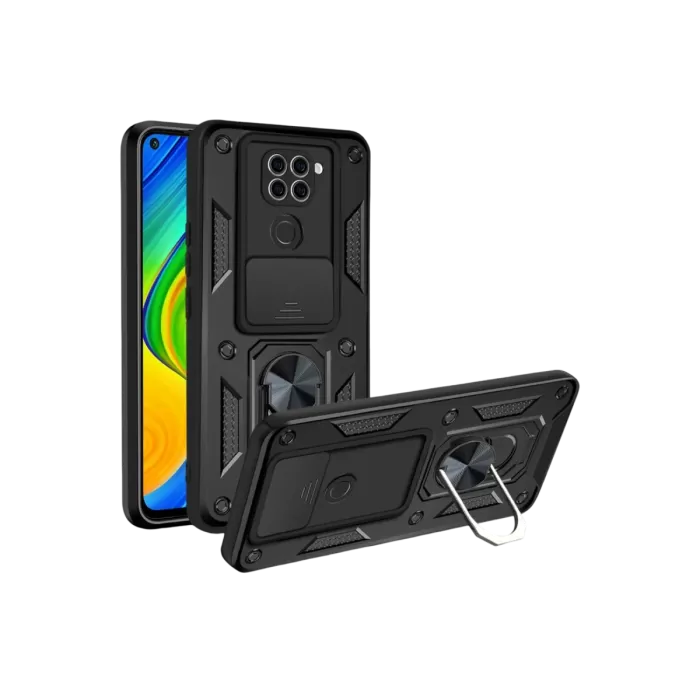 Newface Xiaomi Redmi Note 9 4G Kılıf Pars Lens Yüzüklü Silikon - Siyah