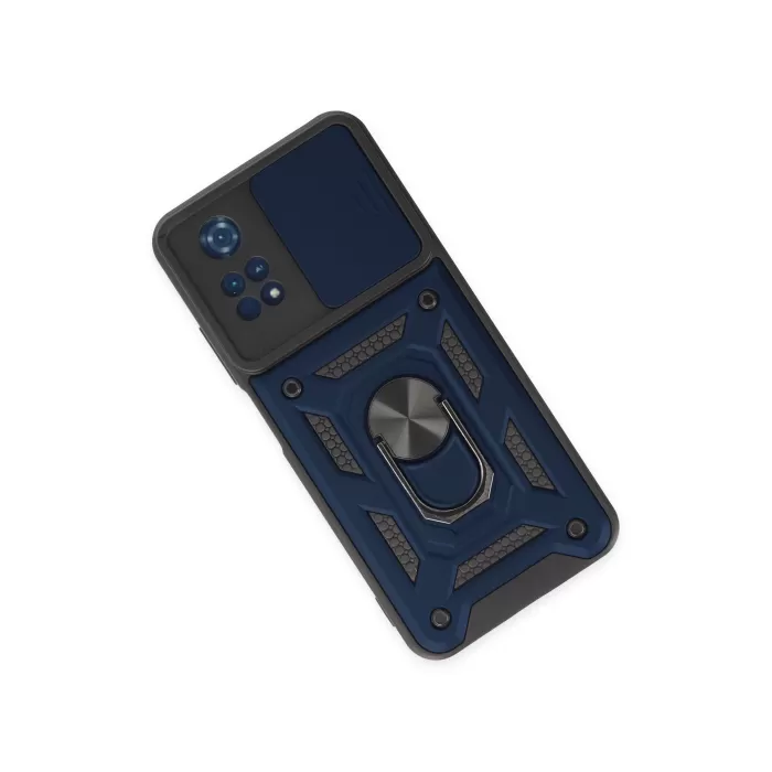 Newface Xiaomi Poco M4 Pro 4G Kılıf Pars Lens Yüzüklü Silikon - Lacivert