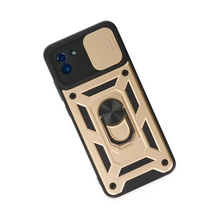 Newface Samsung Galaxy A03 Kılıf Pars Lens Yüzüklü Silikon - Gold