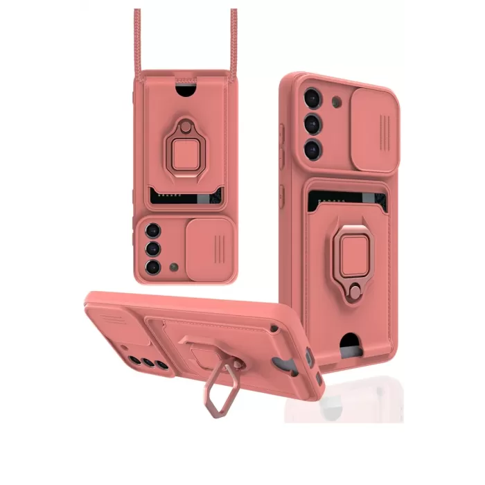 Newface Samsung Galaxy S21 FE Kılıf Zuma Kartvizitli Yüzüklü Silikon - Pembe