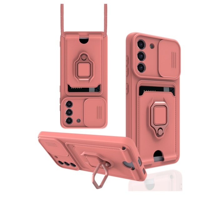 Newface Samsung Galaxy S21 FE Kılıf Zuma Kartvizitli Yüzüklü Silikon - Pembe