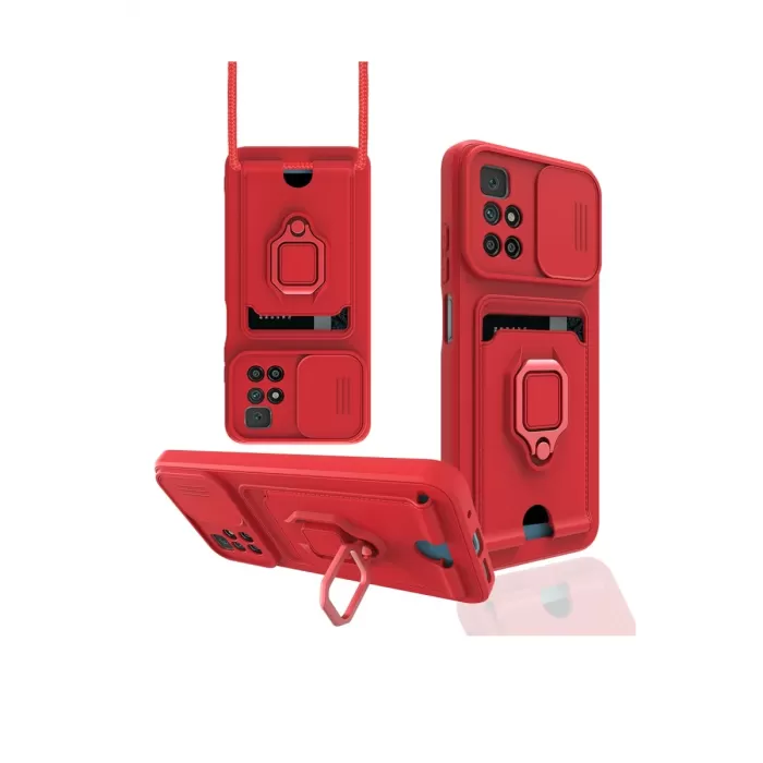 Newface Xiaomi Redmi 10 2022 Kılıf Zuma Kartvizitli Yüzüklü Silikon - Kırmızı