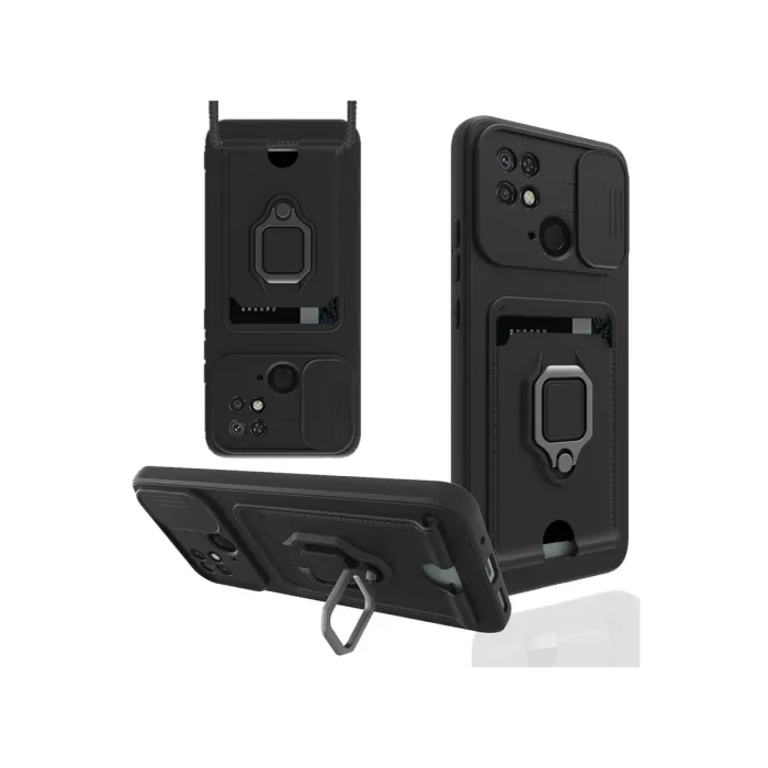 Newface Xiaomi Redmi 10C Kılıf Zuma Kartvizitli Yüzüklü Silikon - Siyah