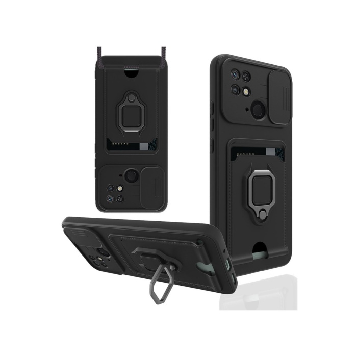 Newface Xiaomi Redmi 10C Kılıf Zuma Kartvizitli Yüzüklü Silikon - Siyah