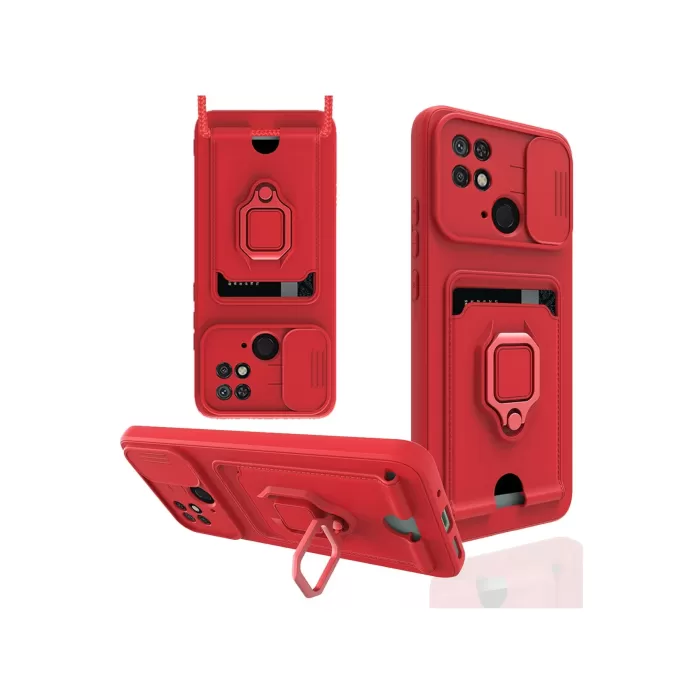 Newface Xiaomi Redmi 10C Kılıf Zuma Kartvizitli Yüzüklü Silikon - Kırmızı