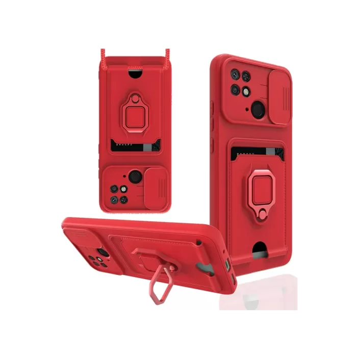 Newface Xiaomi Redmi 10C Kılıf Zuma Kartvizitli Yüzüklü Silikon - Kırmızı