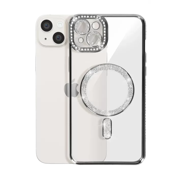 Newface iPhone 15 Kılıf Joke Simli Magneticsafe Kılıf - Siyah