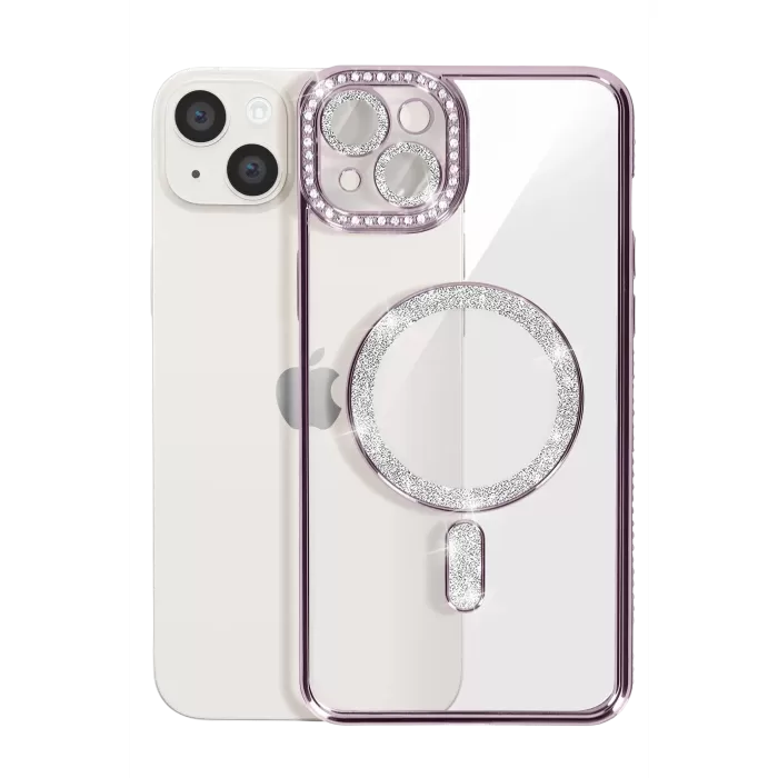 Newface iPhone 15 Kılıf Joke Simli Magneticsafe Kılıf - Derin Mor