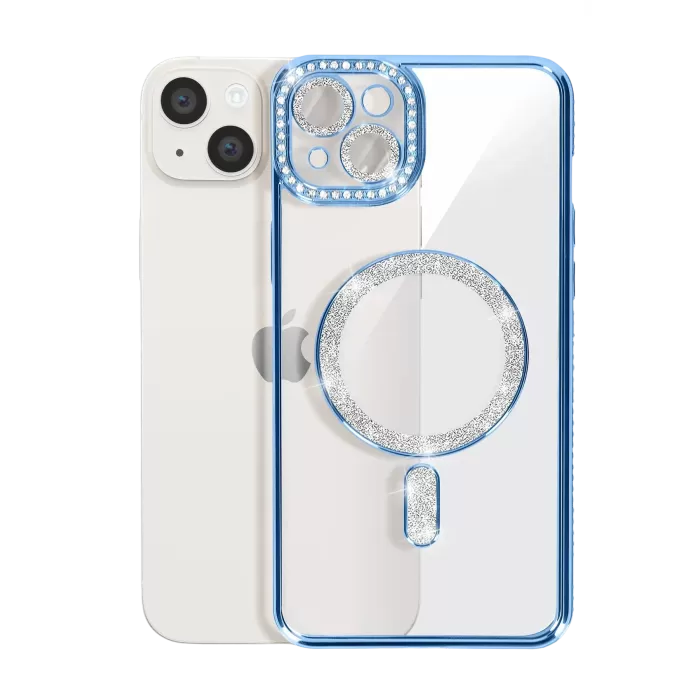 Newface iPhone 15 Kılıf Joke Simli Magneticsafe Kılıf - Mavi