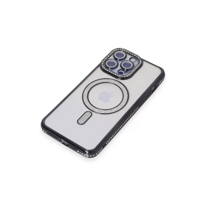 Newface iPhone 15 Pro Max Kılıf Joke Simli Magneticsafe Kılıf - Siyah