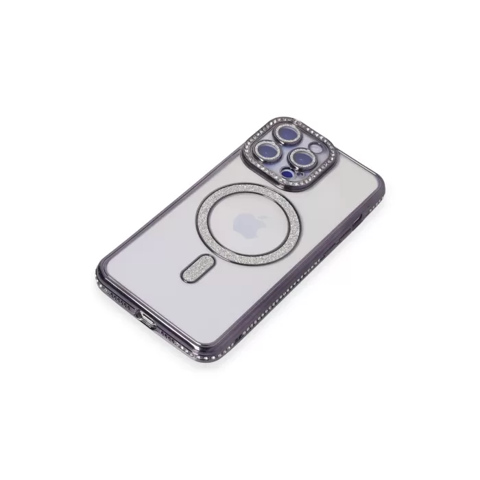 Newface iPhone 15 Pro Max Kılıf Joke Simli Magneticsafe Kılıf - Derin Mor