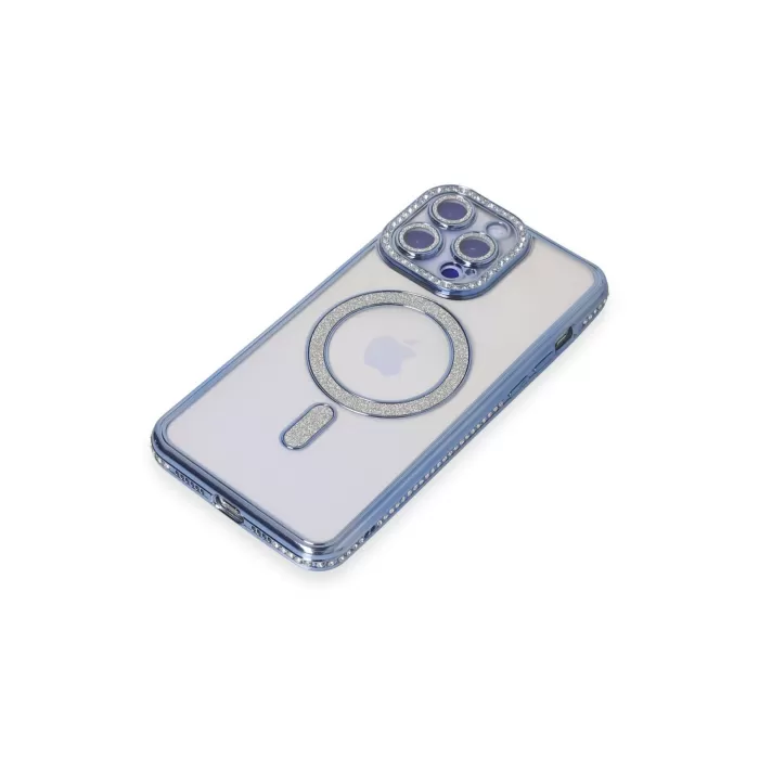 Newface iPhone 15 Pro Max Kılıf Joke Simli Magneticsafe Kılıf - Mavi