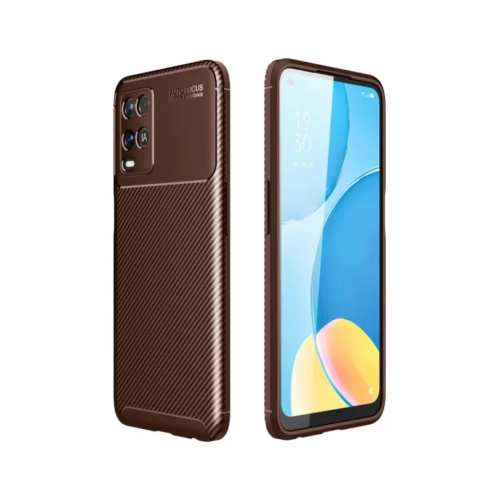 Newface Oppo A54 4G Kılıf Auto Focus Karbon Kapak - Kahverengi