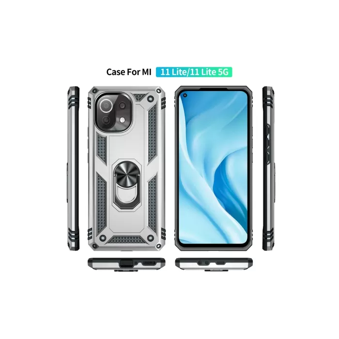 Newface Xiaomi Mİ 11 Lite Kılıf Sofya Yüzüklü Silikon Kapak - Gümüş