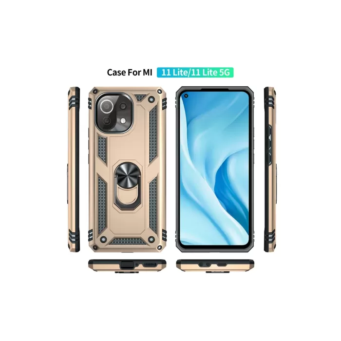 Newface Xiaomi Mİ 11 Lite Kılıf Sofya Yüzüklü Silikon Kapak - Gold