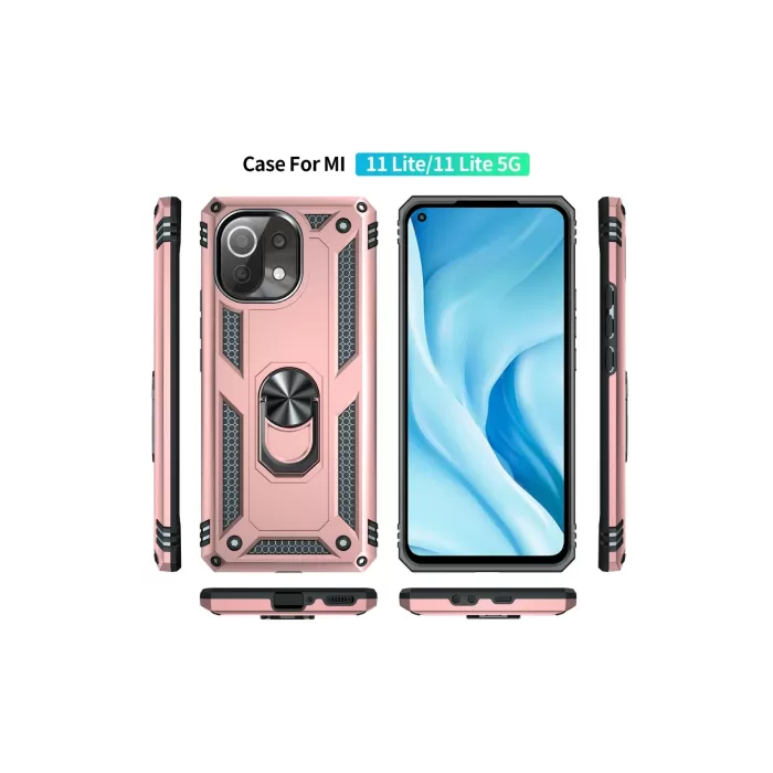 Newface Xiaomi Mİ 11 Lite Kılıf Sofya Yüzüklü Silikon Kapak - Rose