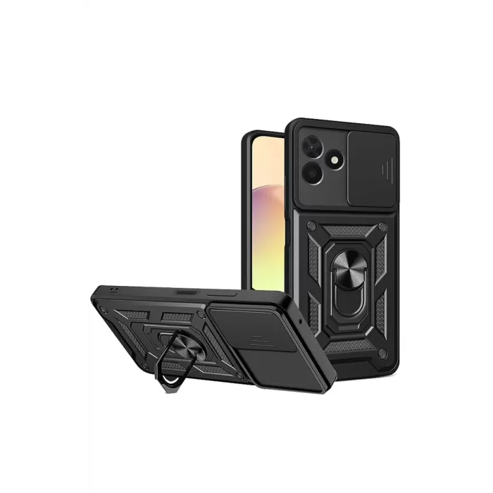 Newface Realme C53 Kılıf Pars Lens Yüzüklü Silikon - Siyah