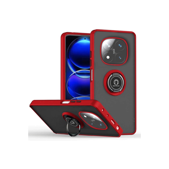 Newface Xiaomi Redmi Note 14 Pro 4G Kılıf Montreal Yüzüklü Silikon Kapak - Kırmızı