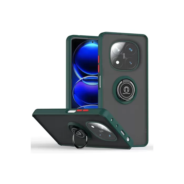 Newface Xiaomi Redmi Note 14 Pro 5G Kılıf Montreal Yüzüklü Silikon Kapak - Yeşil