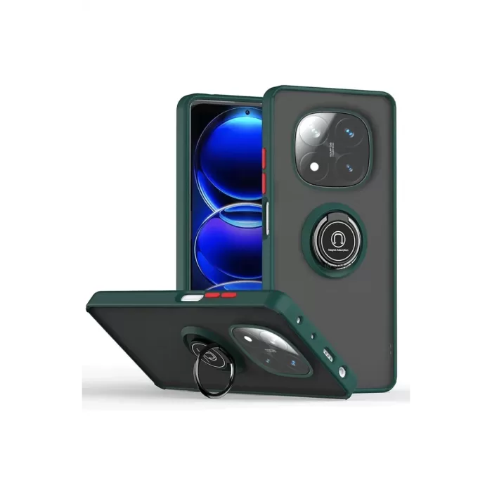 Newface Xiaomi Redmi Note 14 Pro 5G Kılıf Montreal Yüzüklü Silikon Kapak - Yeşil