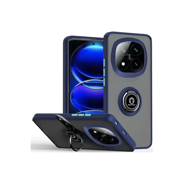 Newface Xiaomi Redmi Note 14 Pro Plus Kılıf Montreal Yüzüklü Silikon Kapak - Lacivert