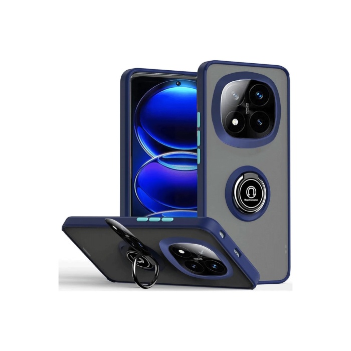 Newface Xiaomi Redmi Note 14 Pro Plus Kılıf Montreal Yüzüklü Silikon Kapak - Lacivert