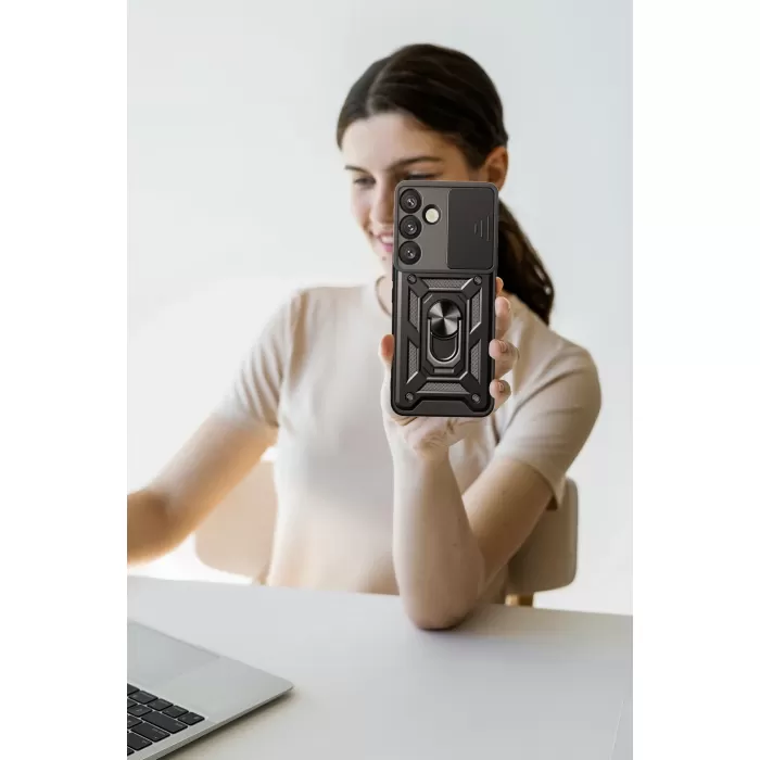 Newface Samsung Galaxy S25 Plus Kılıf Pars Lens Yüzüklü Silikon - Lacivert