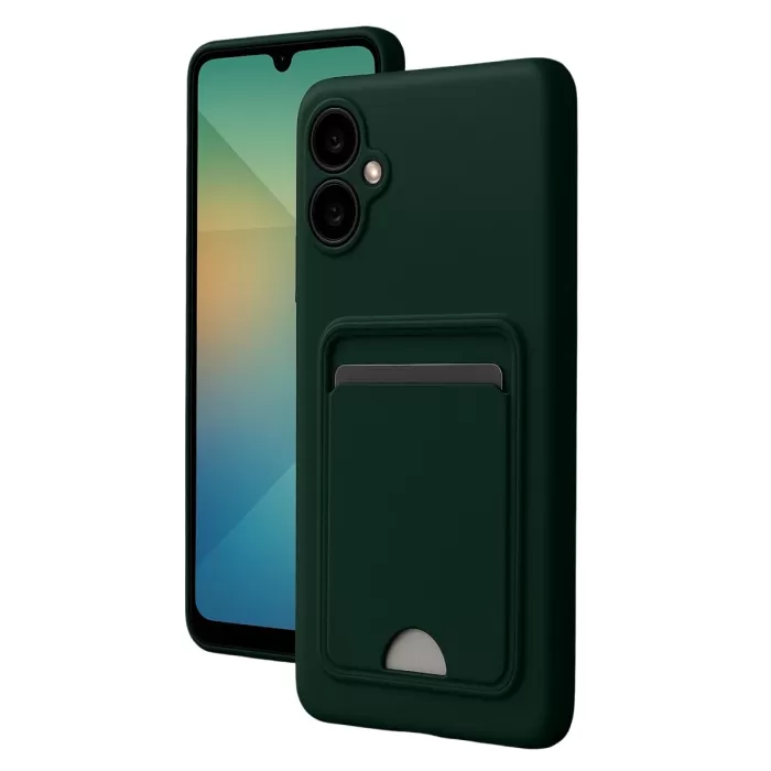 Newface Samsung Galaxy A06 Kılıf Kelvin Kartvizitli Silikon - Koyu Yeşil