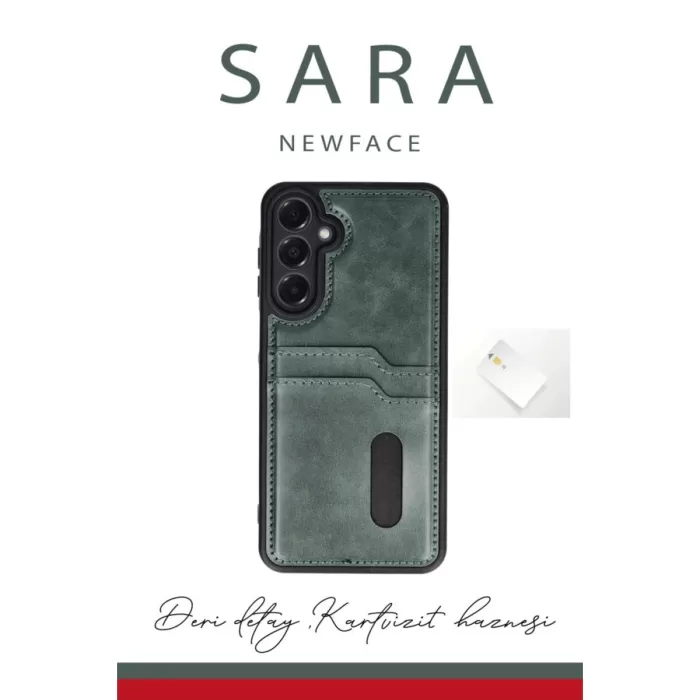 Newface Samsung Galaxy A35 5G Kılıf Sara Kartvizitli Deri Kılıf - Taba