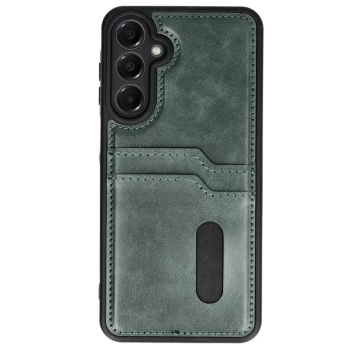Newface Samsung Galaxy A55 5G Kılıf Sara Kartvizitli Deri Kılıf - Koyu Yeşil
