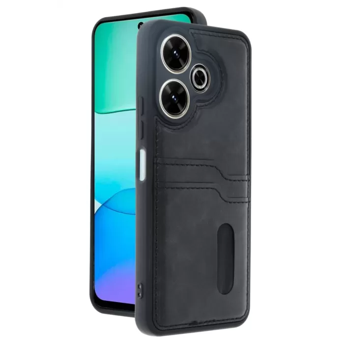 Newface Xiaomi Redmi 13 4G Kılıf Sara Kartvizitli Deri Kılıf - Siyah